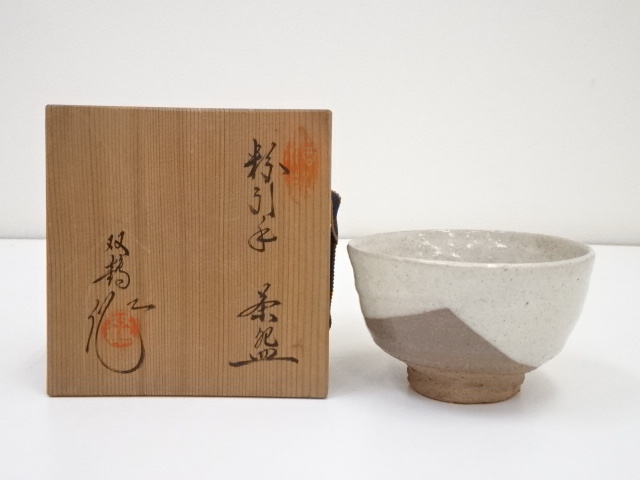 JAPANESE TEA CEREMONY / CHAWAN(TEA BOWL) / WHITE SLIP GLAZE / BY SOKAKU MIZUNO